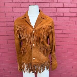 Vintage 70s Pypsa Suede Fringe Jacket Mens Size 36 Western Brown Unisex Hippie